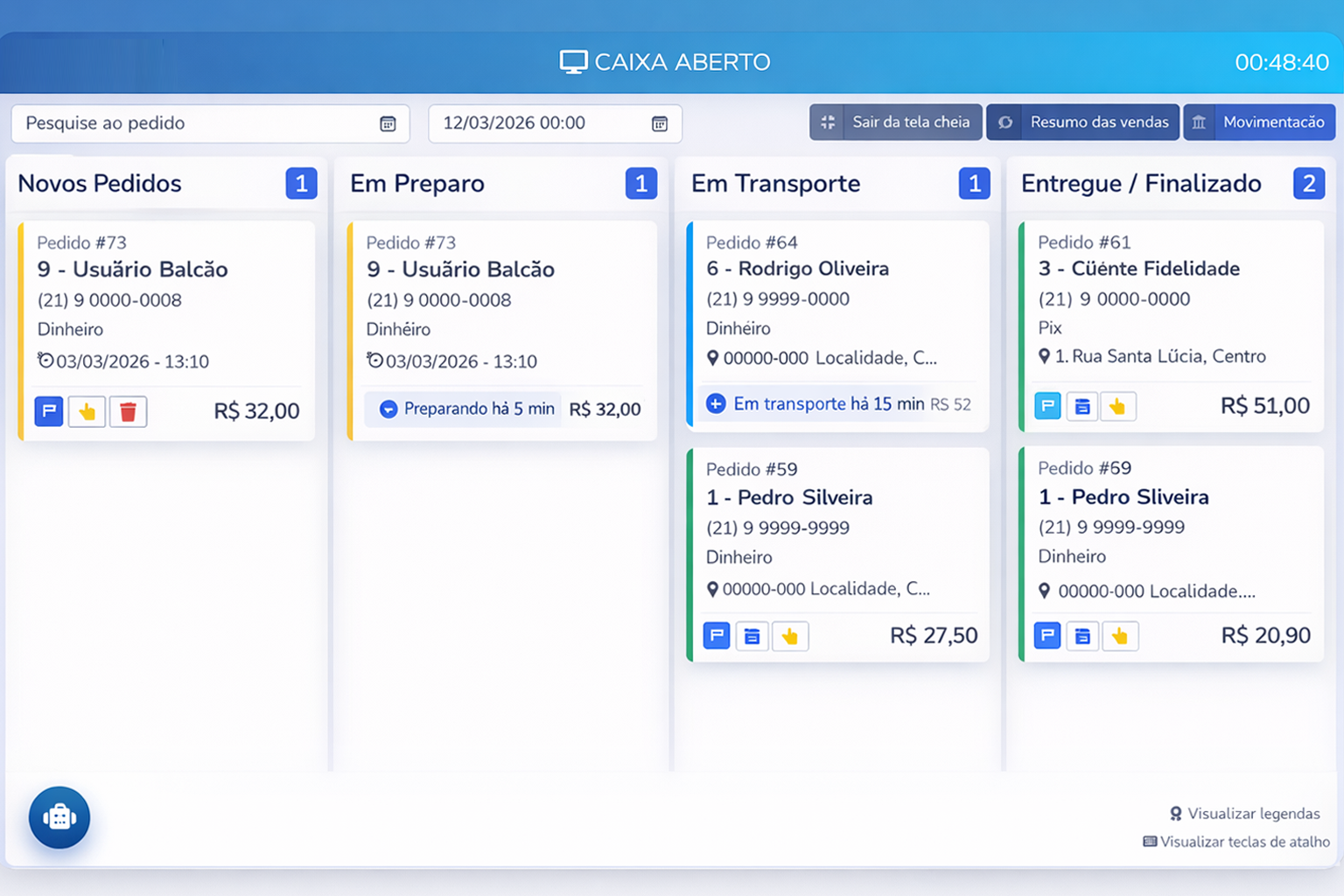 Tela principal do sistema Martinhão Sistemas 